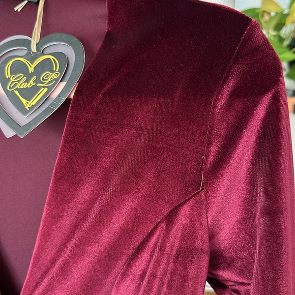 CLUB L Burgundy Velvet MIDI Dress Plunging Neck Faux Wrap US Size 8 - Picture 14 of 16